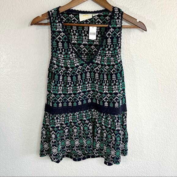Maeve by Anthropologie sleeveless navy and green eyelet lace blouse - Picture 4 of 8